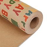 NESCCI Birthday Wrapping Paper - Gift Wrapping Paper Roll, Kraft Wrapping Paper - 17 inch X 32.8 Feet Per Roll, Colorful Happy Birthday Pattern For Boys & Girls, Perfect For Party & Shower