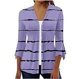 Sales Today Clearance Prime only 3/4 Sleeve Tops for Women Casual Cute Print Summer Tops Vneck Basic Tees Tunic Tops to Wear with Leggings Oversized Tshirts for Women Purple