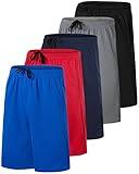 Real Essentials Boys Workout Quick Dry Shorts Youth Clothes Mesh Active Athletic Basketball Soccer Kids Pockets Running Teen Dry-Fit L (12-14) 5-Pack