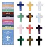 DUQGUHO 1 Inch Pocket Cross Crystals Pocket Hug Token Cross Shaped Gemstones Small Palm Crosses Stones Bulk 12PCS