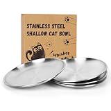 4-Pack Stainless Steel Cat Food Bowls – 6.7" Shallow, Whisker-Friendly Non-Slip Silicone Base,Easy to Clean Indoor Feeding Dishes (13 OZ)