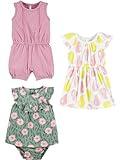 Simple Joys by Carter's Baby Girls' 3-Pack Romper, Sunsuit and Dress, Dots/Flowers/Pears, 3-6 Months