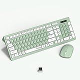 Wireless Keyboard and Mouse Combo, Full-Sized Wireless Keyboard and Adjustable DPI Mouse, 2.4GHz USB Receiver, Wireless Keyboard and Mouse for PC, Windows, MAC, Desktop, Laptop (Avocado Green)