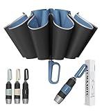 QWB TUMAAOTU Inverted Umbrella with Carabiner Handle, Wind Proof Umbrellas For Rain, 46 Inch Portable Reverse Folding Umbrella, Car Umbrella for Women Men, 10 Ribs (UV Blue)
