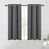 NICETOWN Grey Kitchen Blackout Short Curtain Panels for Bedroom, 45 Inch Long Thermal Insulated Grommet Top Blackout Draperies and Drapes (2 Panels, W42 x L45 -Inch, Grey)