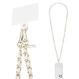 Case-Mate Crossbody Phone Lanyard [Works with All Phones] Hands-Free Strap - Leather Cell Phone Charm - Neck Chain Holder for iPhone 16 Pro Max /15 Pro Max /14/13/12/S25 Ultra - Gold Chain Tan Leather
