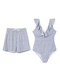 PATPAT Couples Matching Swimsuits for Him and Her Adults Bathing Suit Summer Beach Vacation Hawaiian Swimwear Drawstring Waist Swim Trunks Blue Stripe Men M