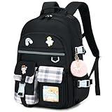 KIDNUO Backpack for Girls, 15.6 Inch Laptop School Bag Kids Kindergarten Elementary College Backpacks Large Bookbags for Teen Girl Women Students Casual Travel Daypacks (Black)
