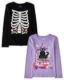 The Children's Place,Girls,All Holidays Long Sleeve Graphic T-Shirts,Multipacks,Skeleton Ribcage/Cat Books 2-Pack,Small