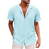 Sales Today Clearance Prime only Mens Shirts Button Down Short Sleeve Collar Tshirt Casual Loose Color Block Shirts Summer Vacation Tropical Shirt t Shirt for Men 2024 Sky Blue S
