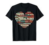 National Parks List Word Cloud heart Camping Men Women Kids T-Shirt