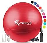 SmarterLife Exercise Ball, Yoga Ball for Fitness, Balance, Stability, or Pregnancy, Gym Ball for Core Workout, Physical Therapy, Yoga Ball Chair for Office, Anti-Slip Anti-Burst (45 cm, Red)