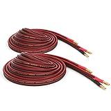 Micca 14 Gauge Pure Copper Speaker Wire, 12 Feet (4 Meters 13.1ft Actual), 2 Pack Pair, Gold Plated Banana Plugs Connectors, Soldered Construction, Slim Design, 245 Strands, For Stereo or Home Theater