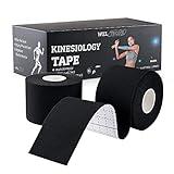 Kinesiology Tape (2/Pack) for Sports and Recovery, Water Resistant, Latex Free Premium Elastic Cotton Athletic Tape by Weltroice (2/Pack, 16.4FT Each, Black)