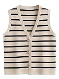LILLUSORY Vest Tops for Women 2025 Fall Outfits Striped Sweaters Button Up Casual Shirts Blouses Jacket Fashion Clothes ApricotBlack S
