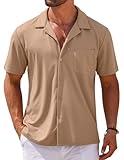 COOFANDY Mens Dress Shirt Short Sleeve Button Down Shirts Business Casual Untucked Wrinkle Free Shirt Regular Fit Shirts Khaki
