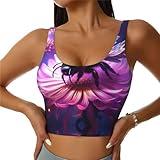 PHAYAH Bee Picking Flowers Womens Sports Bra Workout Slimming U Neck Tank Tops for Fitness Running Yoga Top Large Black