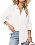 Zeagoo White Button Down Shirt Women Long Sleeve Linen Button Up Blouse Cotton Tops Dressy Casual 2025 White