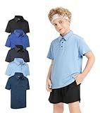 Helebowe 5 Pack Boys&Girls Athletic Polo Quick Dry Short Sleeve Youth Performance Activewear Golf Shirt for Kids(5P-A,XL)