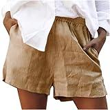 Generic Labor+Day+Deals Shorts for Women Trendy Summer Elastic High Waisted Linen Shorts Oversized Casual Lightweight Beach Shorts with Pocket Pantalones Cortos De Maternidad, Medium, A01_khaki