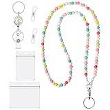 BESARME Teacher Lanyard with ID Holder Colorful Cute Wooden Beaded Lanyards for ID Badge Holders Retractable Badge Reel Keys Eyeglass Chains for Women