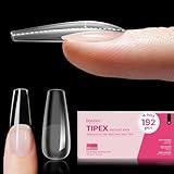 Beetles Tipex Instant Apex Nail Tips,192Pcs Pre-building Pre-Etched Gel Nail Tips Long Coffin Thicker Acrylic Nails Strong Full Cover False Nail Extension Building Gel Press-on Nails for Flat Nails