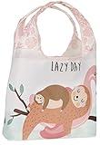 O-WITZ Reusable Grocery Bags | Vibrant Tote Bag For Groceries, Gym, Beach Gear, Toys & More | Washable Design With Large Handles For Maximum Convenience | Folds Into A Small Pouch, Sloth Pink