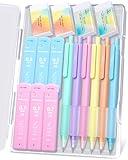 Drawdart Mechanical Pencil Set, 6 Pcs Pastel Mechanical Pencils 0.7mm & 0.5mm with 6 Tubes of HB Lead Refill and 4 Erasers, Cute Aesthetic School Supplies for Writing Drawing Sketching Drafting