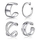 Ear Cuffs 925 Sterling Silver Fake Ear Cuffs Non Piercing Ear Conch Clip on Cartilage Earrings for Women Men | 4 Various Styles