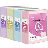 SUNEE 3 Ring Binder 3 Inch D Ring, Clear View Three Ring PVC-Free (Fit 8.5x11 Inches) for School or Office Supplies, Assorted Pastel, 4 Pack