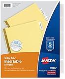 Avery Big Tab Insertable Dividers for 3 Ring Binders, 5-Tab Set, Buff Paper, Clear Tabs, 1 Binder Divider Set (11110)