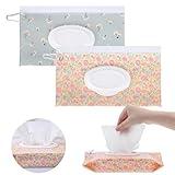 2Packs Baby Wipes Dispenser Portable Baby Wipe Holder Refillable Wet Wipes Container Reusable Travel Wipes Case, Keeps Wipes Fresh(Blue)