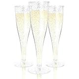 Prestee 24 Champagne Flutes Plastic - Disposable Flute - Silver Glitter Plastic Glasses for Parties - Mimosa Bar, Wedding, Shower Party, New Years Eve Party Supplies 2025 (Silver)
