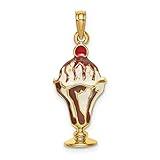 Jewelry Stores Network Chocolate Ice Cream Sundae with Cherry Top Charm In Real 14k Yellow Gold 21 mm x 11 mm