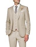 SPTALLFITJSV Beige Suit 3 Piece Mens Suit Slim Fit Groom Tuxedos for Wedding 2025 Elegant Three Piece Suits Single Breasted Classic Fit Attire Man Beige Dress Suits Size L Large