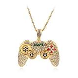 Rrdaily To My Son/Grandson Necklace Colorful Crystal Game Controller Necklaces Punk Hip Hop Friendship Necklace Game Console Necklace for Son/Grandson Best Friends (Gold)