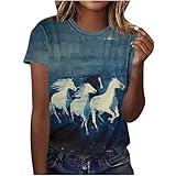 Business Casual Tops for Women Blouses for Women Dressy Casual Crewneck Short Sleeve Loose Fit Tops Fashion Horse Print Summer Going Out Shirts Amazon Basics Womens Clothing