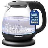Elite Gourmet EKT1001 Electric 1.0L BPA-Free 1100W Glass Kettle Cordless 360° Base, Stylish Blue LED Interior, Handy Auto Shut-Off Function – Quickly Boil Water For Tea & More, Black