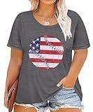 CARCOS Women Plus Size Topstshirt Raglan Crewneck Short Sleeve Loose Fit Baseball Shirts Blue Star Print Loose Fit USA Independence Days Summer Tee 3XL 22W 24W