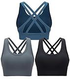 RUNNING GIRL High Support Sports Bras for Women,Crisscross Back Seamless Padded Sports for WomenBra Large Bust(WX3011_Black+Grey+Dark Blue_L)