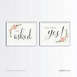 Andaz Press Wedding Party Signs, Floral Roses Print, 8.5x11-inch, He Asked, She Said Yes! Engagement Save The Date Photoshoot Signs, 2-Pack, Unframed