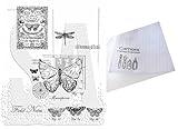 Tim Holtz Stampers Anonymous Classics #17 Cling Stamp Set (CM017), Butterflies and Dragonfly Images, Field Notes Text and More, Curations March 2025 Collection, Carnora Mesh Storage Bag