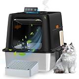 Enclosed Cat Litter Box with Electric Fan for Odor Control, Easy Clean Design, Anti-Scatter mat, Stainless Steel Frame, Includes Scoop and Neutralize Odors fits All Cats