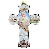 Needzo Full Color Pope Francis Wood Wall Cross with Gold Trim, Christian Decor Gifts for Women and Men, 6 Inch