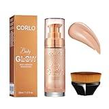 Corlo Body Shimmer Oil Liquid Glitter Face Luminizer Glow Highlighter Waterproof Long Lasting Moisturizing Luminizer FaceProm Party Makeup Brush Include(Rose Gold, Body Oil)