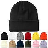 PFFY Beanie for Men Women Unisex Knit Cuffed Plain Winter Beanies Hats Skull Cap Black