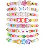 CHENSILAIYI Friendship Bracelet Set for Women & Girls - Trendy Handmade Jewelry Gift with Love Charms, Rainbow Color, Boho Beads & Adjustable Design 8-Pack (Colourful Style A)