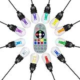 Novelty Lights Outdoor Color Changing LED S14 String Lights with Remote, 48 Feet RGB + Warm White & Cool White, 24 Shatter Resistant Bulbs on Black Wire