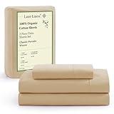 LANE LINEN 100% Organic Cotton Twin Size Bed Sheets, Fully Elasticized Mercerised Cotton Bed Sheet Set, Soft & Comfy Low Pill Face Resistant Bedding Sheets & Pillowcase Set- Linen