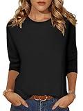 Zeagoo 3/4 Length Sleeve Womens Tops Loose Fit Dressy Round Neck Petite Tops Summer Fall Shirts 2025 Going Out Top Black